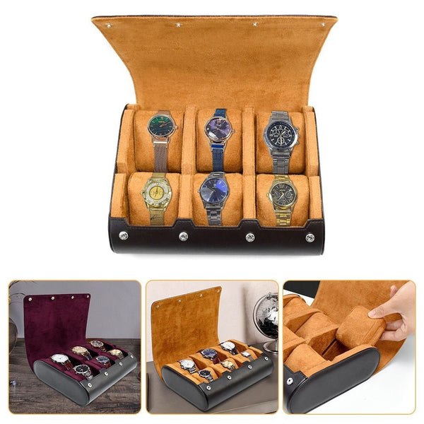 6 Slots Watch Case - Luxury Watch Roll 6 Slots Travel Box Recycled Leather Case