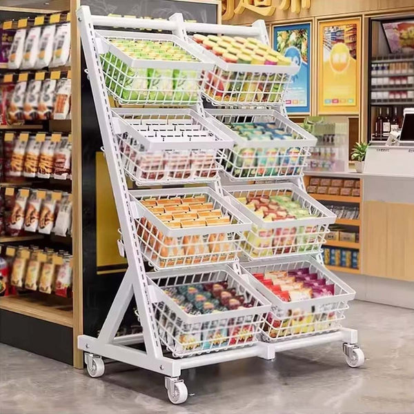 Retail Display Shelf Supermarket Vegetable Fruit Snack Storage Rack & Baskets