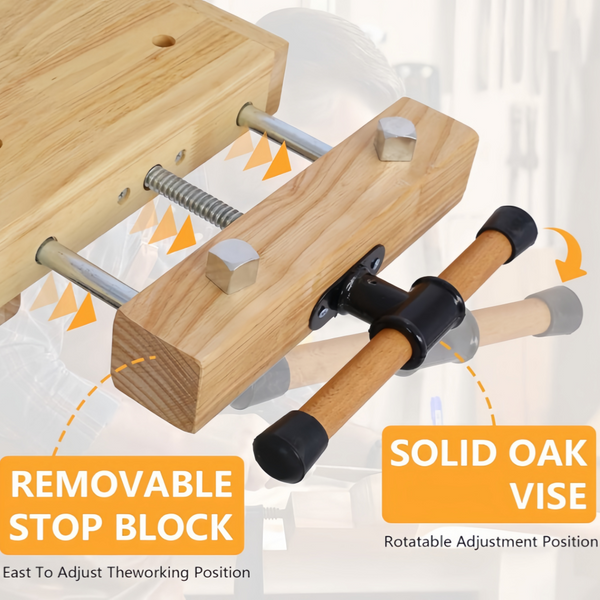 Heavy Duty Wood Workbench with Adjustable Handle & Storage for Garage Workshop