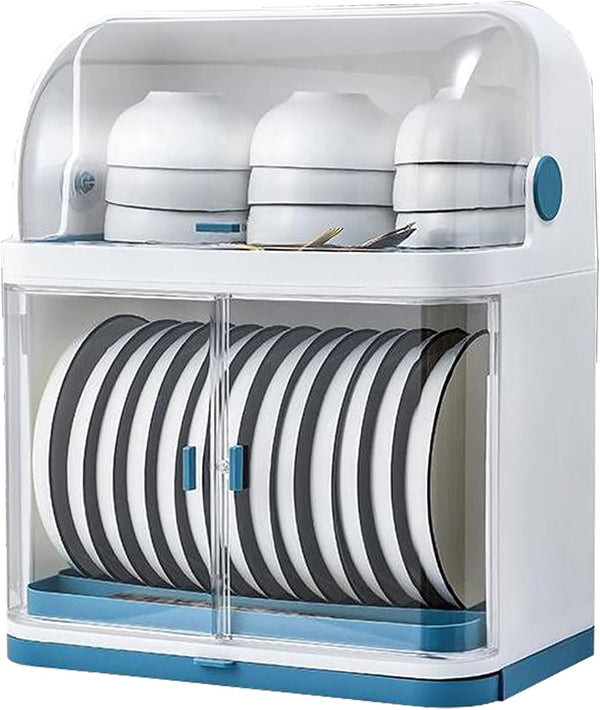 2 Tier Dish Drying Rack with Lid Cover Kitchen Cabinet Organizer for Plates Bowl