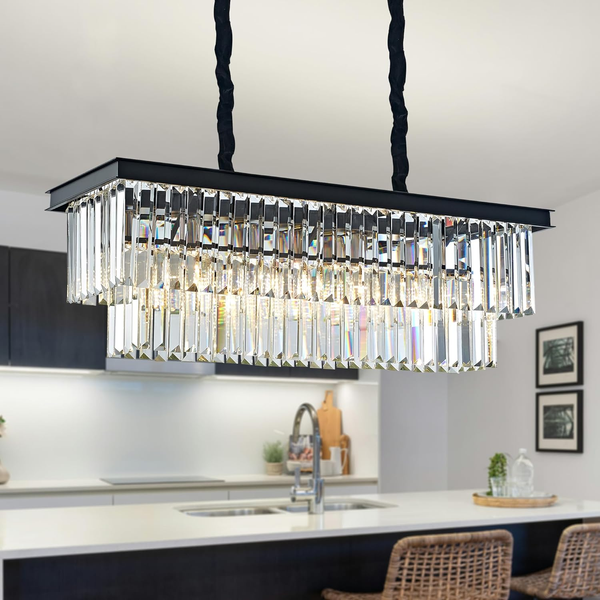 Modern Crystal Chandelier 8 Lights Black Ceiling Pendant Light Fixture 3 Colors