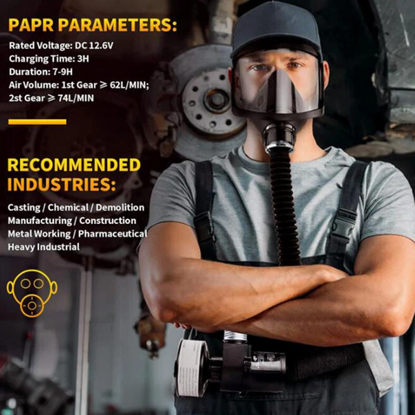 Full Face Gas Mask Flow Respirator Electric Supplied Air Fed Flow System Device