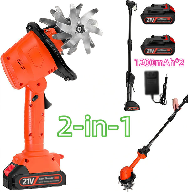2-in-1 Cordless Cultivator Tiller Rotary Hoe Electric Rototiller with 2 Battery
