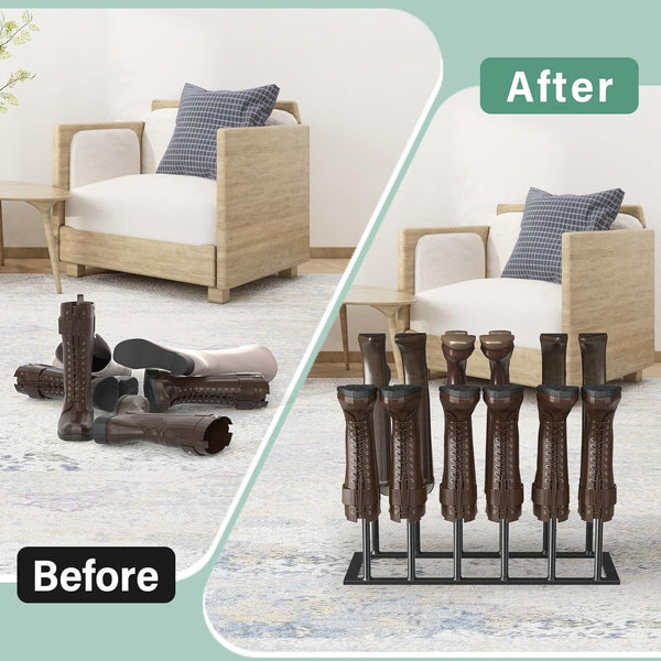 Metal Boot Rack for Tall Boots Storage Black Boot Organizer with 12 Long Posts