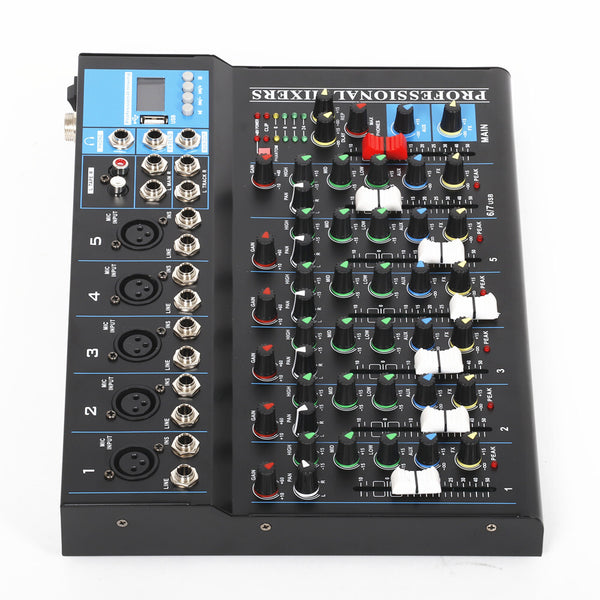 7 Channel Bluetooth Mixer DJ Live Studio Audio Mixer USB Console Amplifier AUX