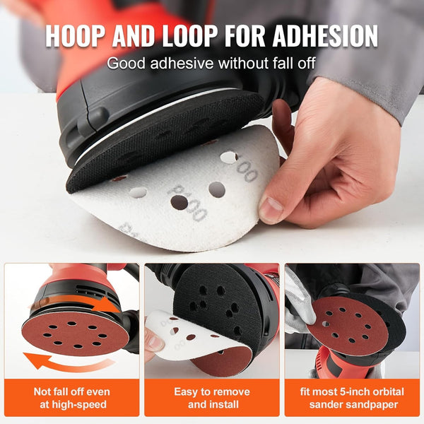 100pcs Sanding Discs 5 Inch 8 Hole Sanding Discs Grits 80 -3000 Sanding Pad