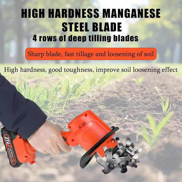 2-in-1 Cordless Cultivator Tiller Rotary Hoe Electric Rototiller with 2 Battery