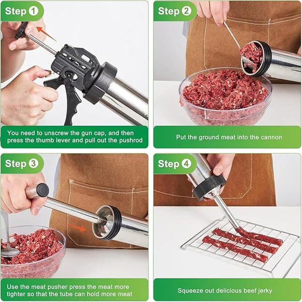 Beef Jerky Gun Beef Stick Maker Sausage Cannon Kit w/Cleaning Tool Stainless