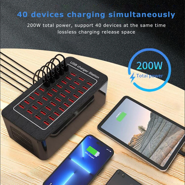 40 Port Multi USB Charger Station AC Adapter Wall Hub Multi Dock Charger Travel