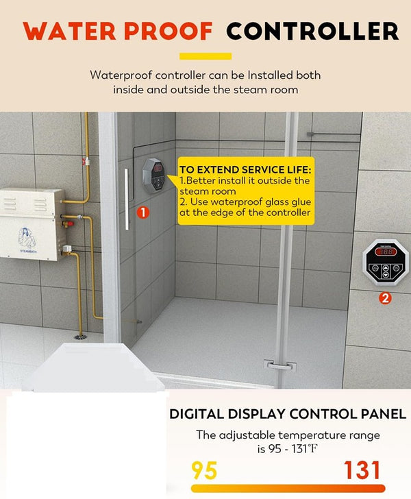 220V 6KW Auto Draining Steam Generator Shower Sauna Spa Steam Bath Generator AU