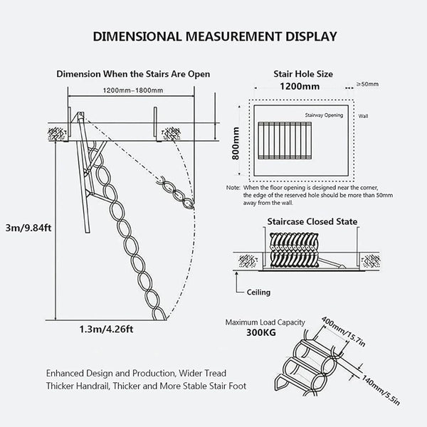 Electirc Attic Ladder Aluminum Folding 80*110 cm 9.4Ft With Remote Loft Stairs