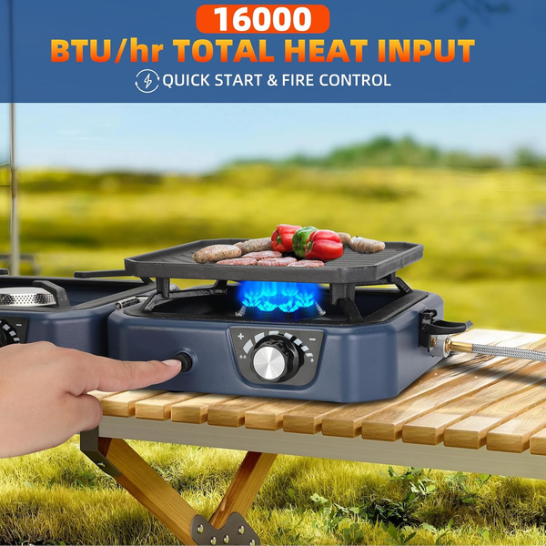 2-Burner Camping Stove Foldable Gas Camp Stove For Outdoor Cooking w/Carry Bag
