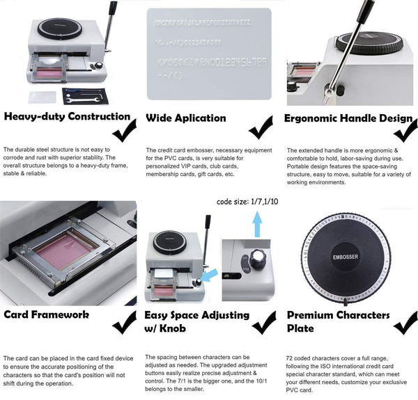 PVC Card Embosser Machine 72-Character Stamping Embossing For Bank/Office/Mall