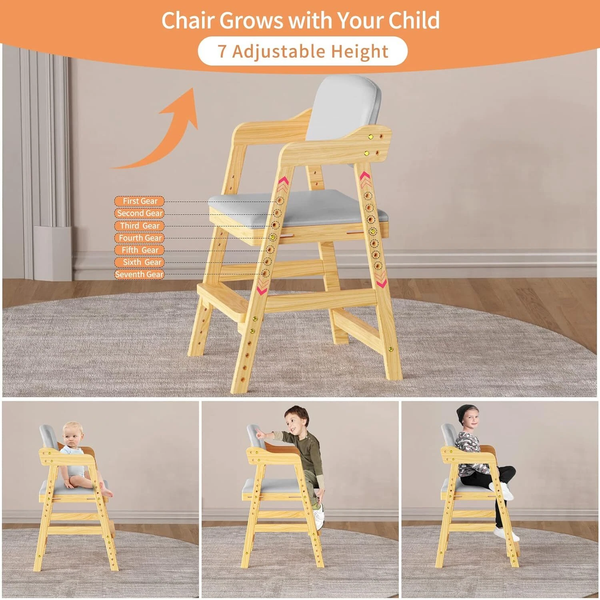 Wooden High Chair for Toddlers Teens Learning Chair Grows with Kid for Dining