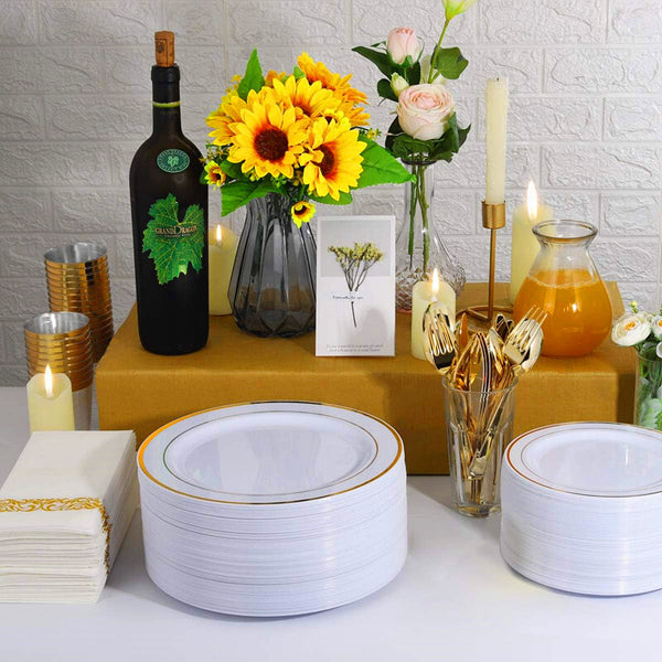 350pc Dinner Plates Reusable Party Plates Silverware For 50 Guests Wedding Party