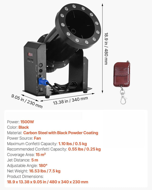 1500W Party Confetti Cannon Launcher LED Confetti Machine Stage Effect Show AU