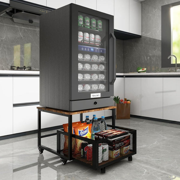 Mini Bar Fridge Beverage Cooler Drinks Refrigerator Stand with Drawer Cart Home
