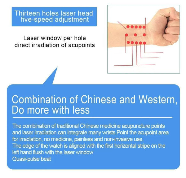 650nm Laser 13 Holes Physiotherapy Wrist Watch LLLT Treat for Hypertension