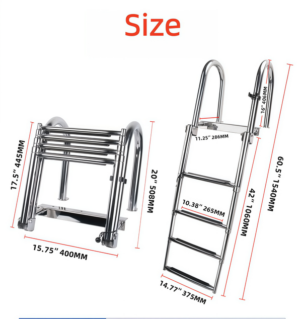 4 Steps Boat Ladder Telescoping Telescopic Yacht/Pontoon Ladder Boarding Ladder