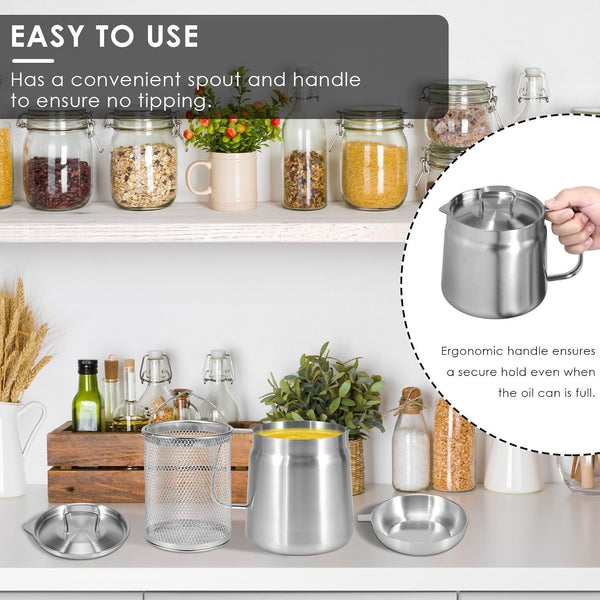 2L Stainless Steel Oil Filter Pot Deep Fryer Pot Oil Tank Kettle for Oil Storage