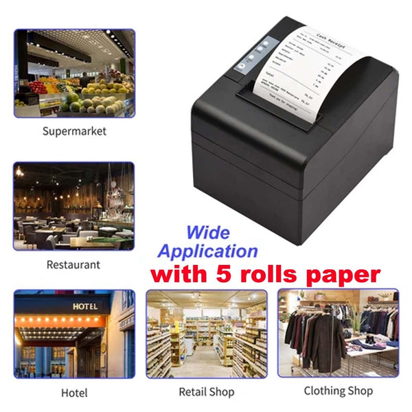 80mm Commercial Thermal Receipt Printer Auto Cutter ESC/POS Print USB Connection
