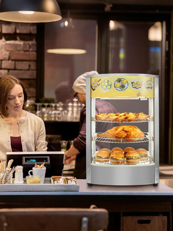 3-Tier Commercial Food Warmer Display 30-80℃ Hot Dog Pizza Showcase Cabinet 800W