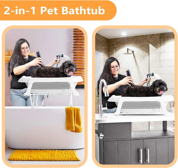 2 in 1 Dog Bathtub Pet Washing Station Portable Tub for Shower and Grooming