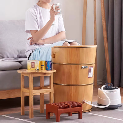 Foot Bucket With Steam Machine Wooden Basin for Soaking Tub W/Massager and Lid