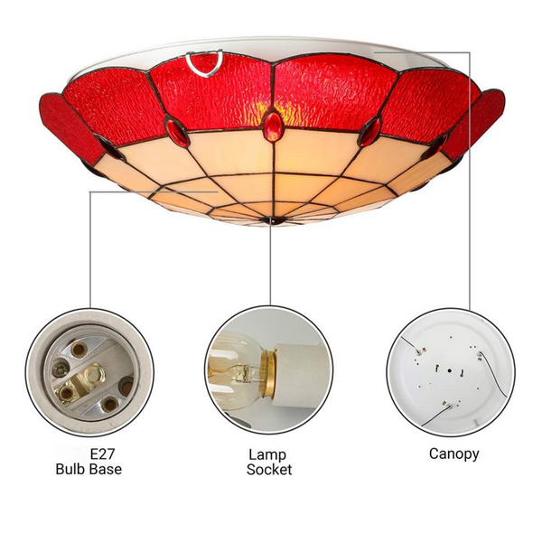 Retro Tiffany Style Ceiling Light 30CM Glass Lamp Fixture Dining Room Bedroom