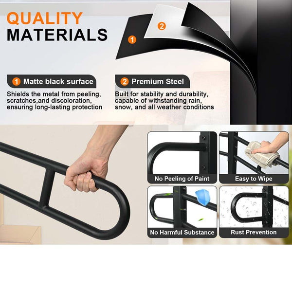 Stair Handrail Railings 1 to 4 Steps Black Metal Adjustable Safety Hand Rail Kit