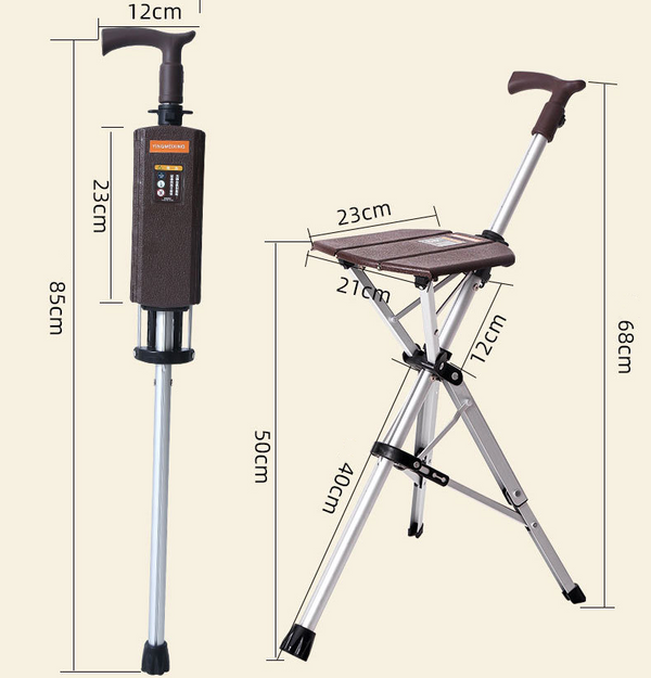 Folding Cane Seat Walking Stick Tripod Anti-Slip Portable for Seniors Hiking AU