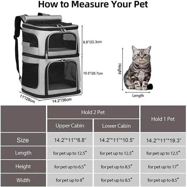 Double Compartment Pet Carrier Backpack for Small Cats and Dogs Cat Travel Bag