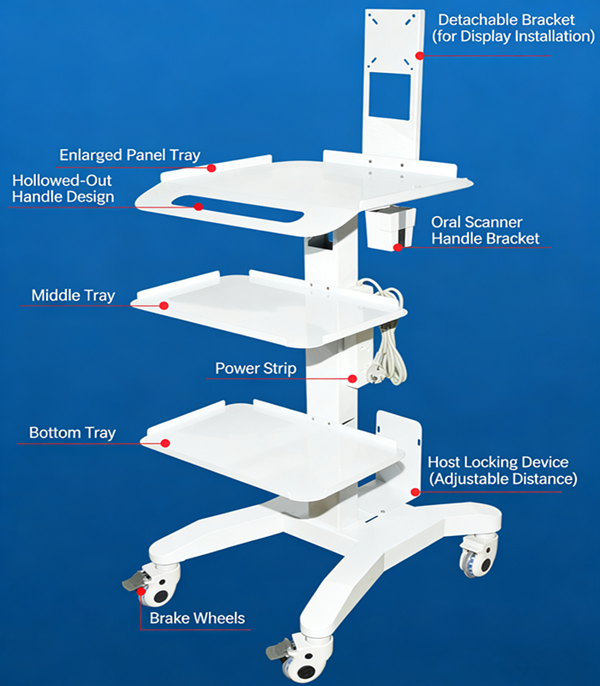 Medical Trolley Stand Dental Oral Scanner Mobile Cart Clinic Laptop Holder AU