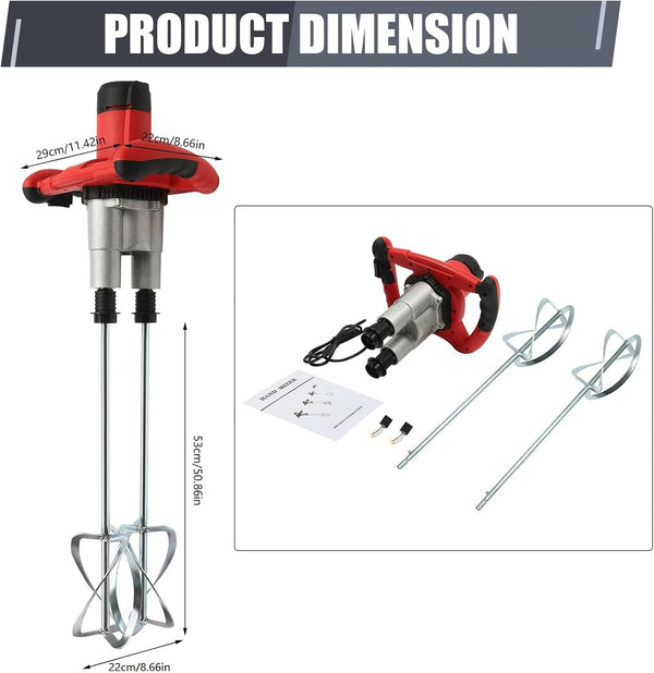 6 Speed Electric Cement Mixer Paint Concrete Mortar Mixing Drill Double Paddle