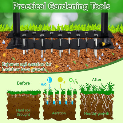 Manual Lawn Aerator Tool 14 Metal Spikes Grass Soil Aerator Ergonomic T-Handle