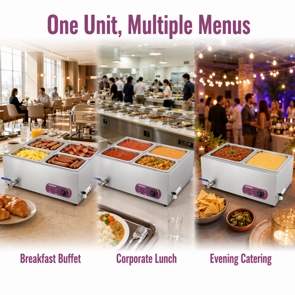 Commercial Food Warmer Bain Marie Electric 4 Buffet Pans 304 Stainless Steel