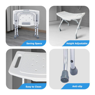 Foldable Shower Chair Height Adjustable Medical Bath Seat Bathroom Safety Assist