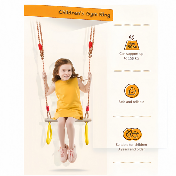 Wooden Swing Children's Swing with Adjustable Rope Swing Set Indoor & Outdoor