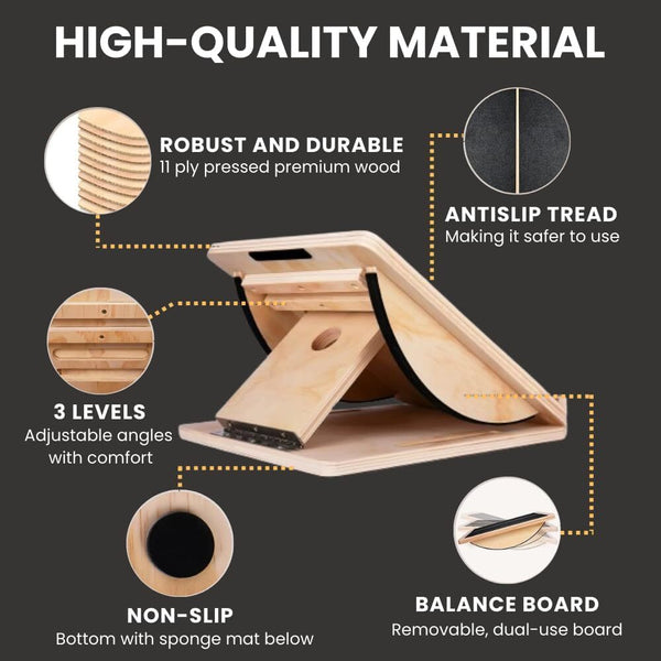 Non-Slip Wooden Slant Board Incline Balance Board Calf Stretcher Gym Exercise