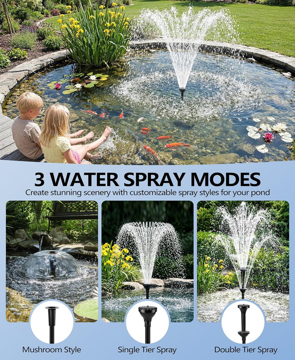 Submersible Koi Pond Filter with Fountain Pump Kit 1050GPH 85W 3 Spray Nozzles