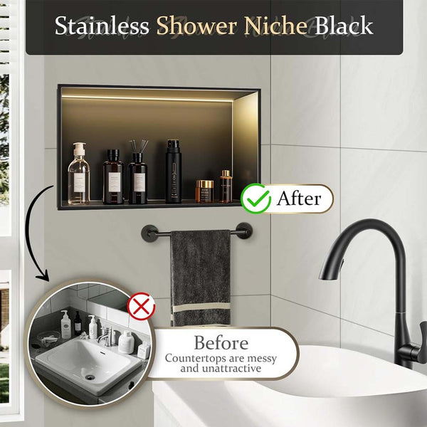 Shower Niche Recessed Storage Shelf Wall Organize 304 Stainless Steel with LED