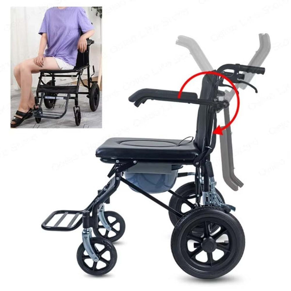 2 in 1 Foldable Shower Chair Disabled Bedside Commode Wheelchair Toilet Chair