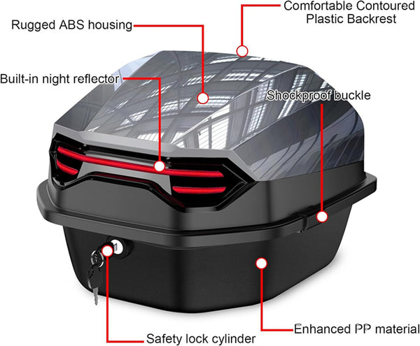 Motorcycle Tour Tail Box Scooter Trunk Luggage Lockable Waterproof w/ Mountings