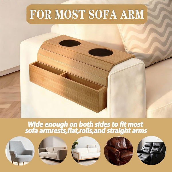 Flexible Bamboo Sofa Arm Chair Tray Table Organiser Snack Serving Tray Arm Rest