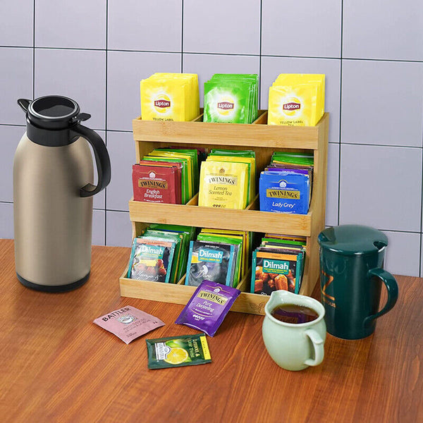 3 Layers Bamboo Tea Bag Caddy Box Storage 3 Layer Bamboo Tea Bag Organizer Boxes