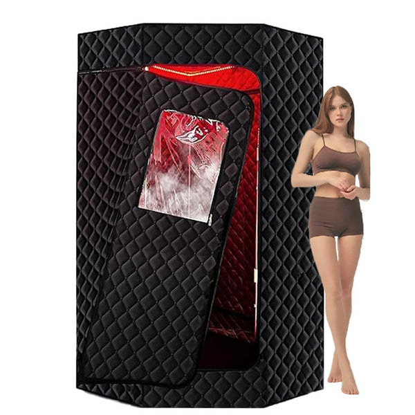 Infrared Sauna Box with 660&850nm Red Light Therapy Lamp f/ Home with 3L Steamer