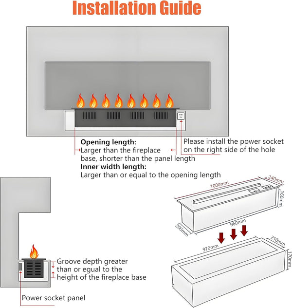 100CM Water vapor fireplace 4D electric fireplace 168 Color Voice & App Control