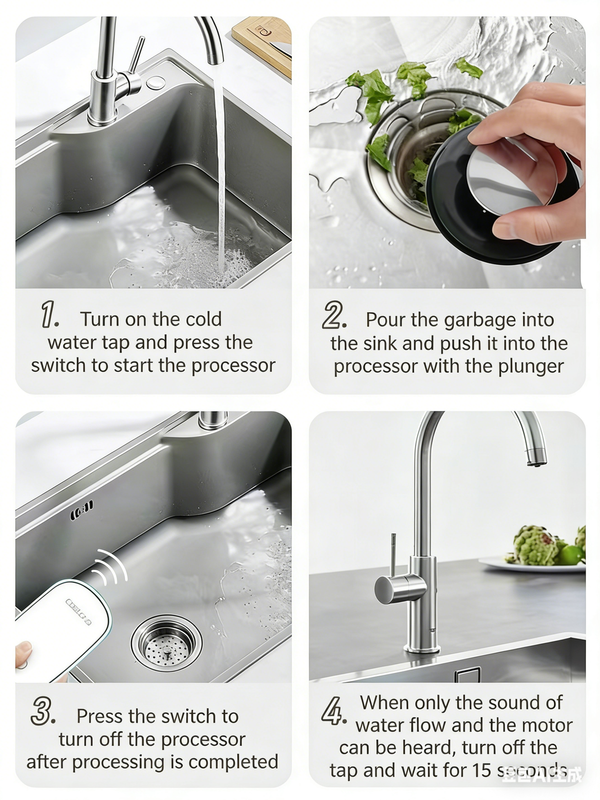 750W Kitchen Food Waste Garbage Disposer with Remote Control Air Switch 2000ML