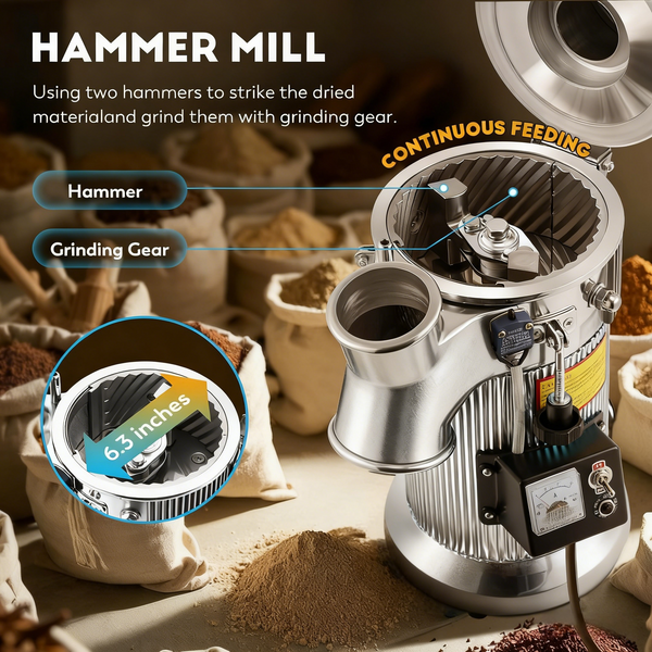 2000W Industrial Auto Continuous Hammer Grain Mill Grinder Herb Grinder 20Kg/h