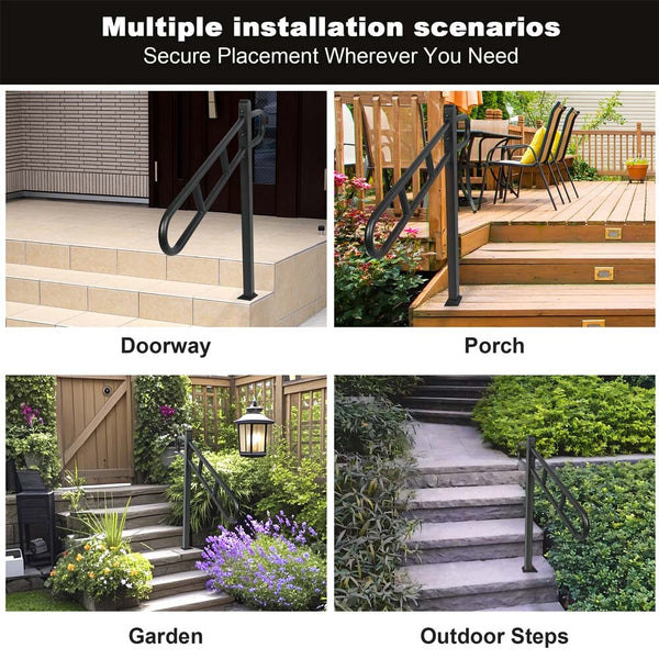 Stair Handrail Railings 1 to 4 Steps Black Metal Adjustable Safety Hand Rail Kit
